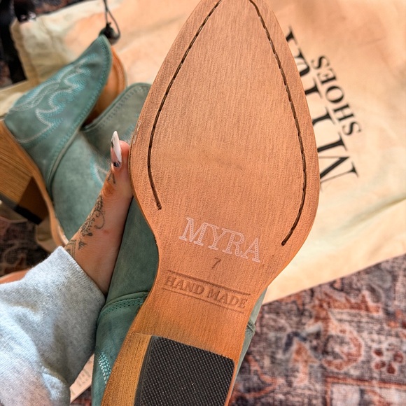 Myra Bag Turquoise Embroidered Ankle Booties - Picture 4 of 6